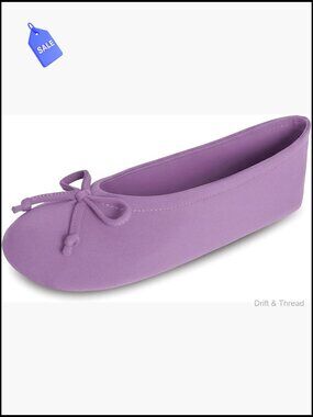 Stretch Ballerina Slippers with Bow, Memory Foam, Washable - Size 8-9